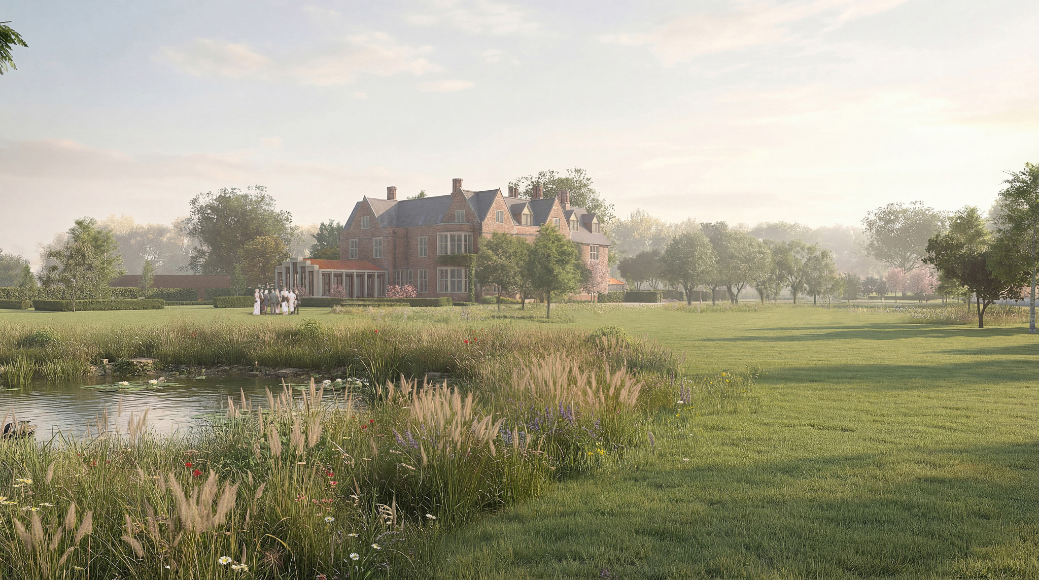 studioshaw — Architectural visualisation of Eastleigh Court new build extension and pavilion, Grade II listed estate, Wiltshire, Studioshaw architects